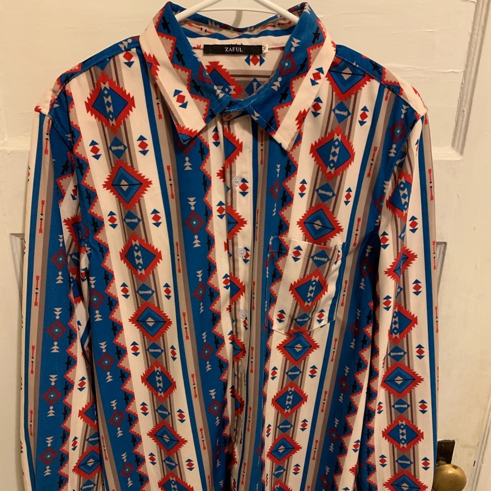 Zaful Button Down Shirt Aztec Print